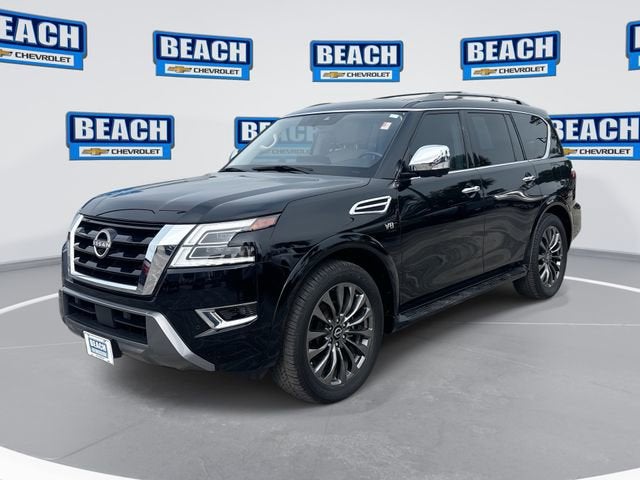 2022 Nissan Armada Platinum in Super Black — front three-quarter view