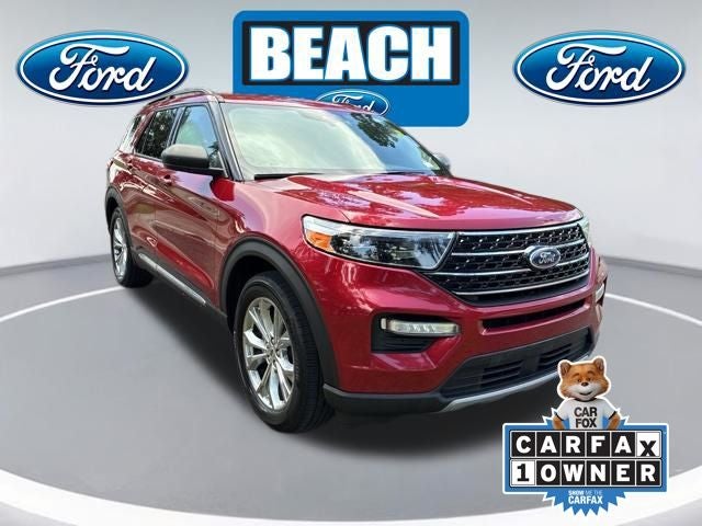 2020 Ford Explorer XLT in Red Metallic — front three-quarter view