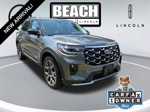 2025 Ford Explorer Platinum in Gray Metallic — front three-quarter view