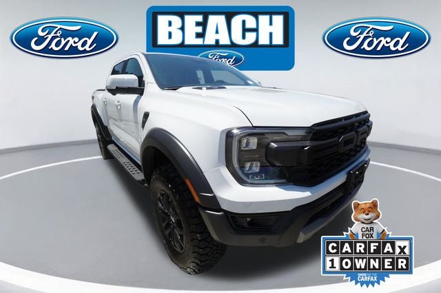 2025 Ford Ranger Raptor in Oxford White — front three-quarter view