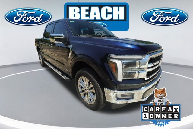 2024 Ford F-150 Lariat in Antimatter Blue Metallic — front three-quarter view