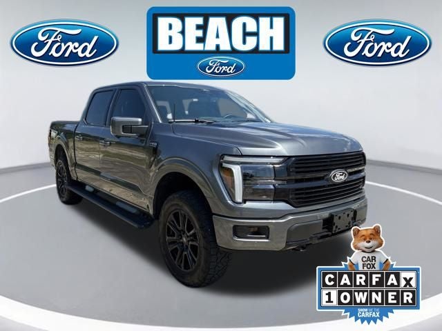 2025 Ford F-150 Platinum in Gray Metallic — front three-quarter view