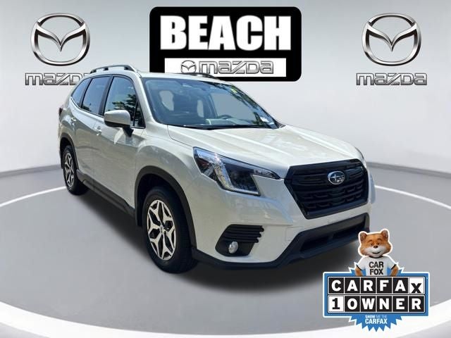 2023 Subaru Forester Premium in Crystal White Pearl — front three-quarter view